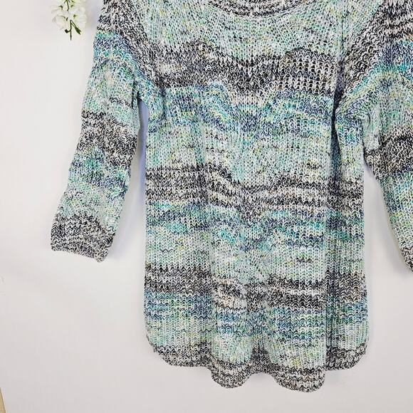 J Jill Marled Open Knit Tunic Sweater Size XL Cotton Blue Green Boho Winter Cozy - Picture 5 of 14